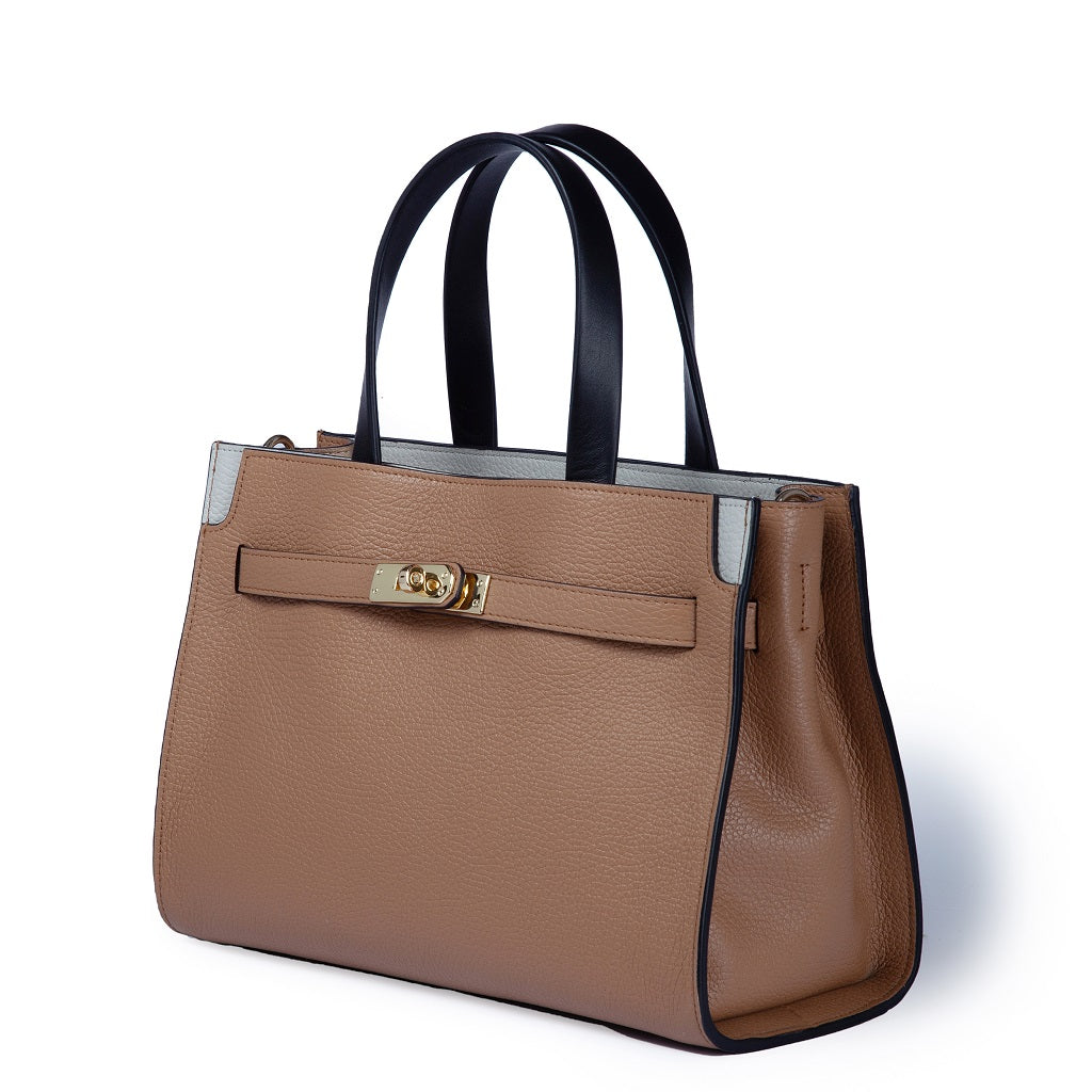 Frida Handbag in pelle martellata con tracolla logata in tessuto regolabile