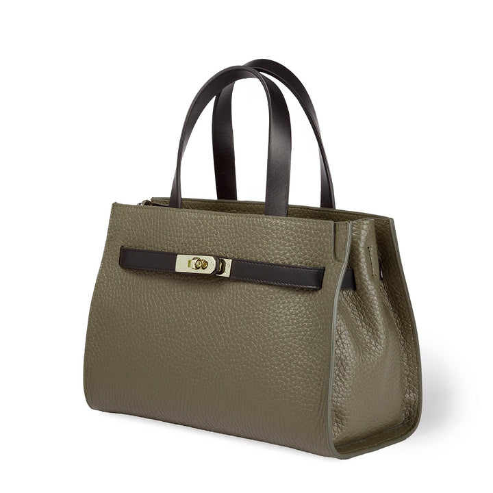 Frida Handbag in hammered leather with adjustable fabric shoulder strap