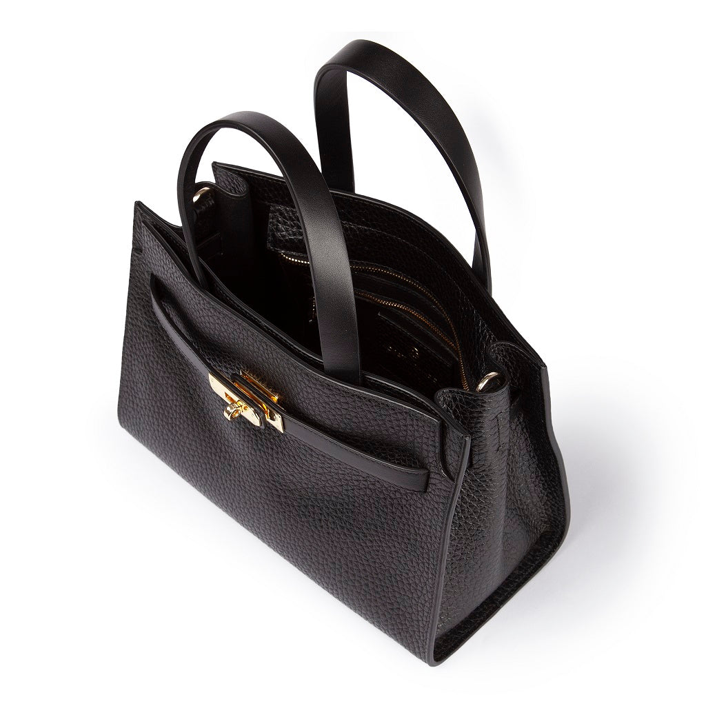 Frida Handbag in hammered leather with adjustable fabric shoulder strap