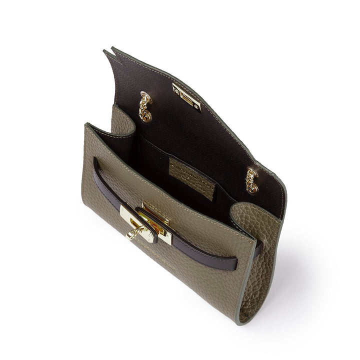 Frida Satchel in grained leather with adjustable fabric shoulder strap