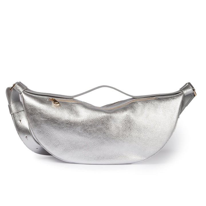 Micol Banana cross body  in vitello martellato metal con tracolla regolabile