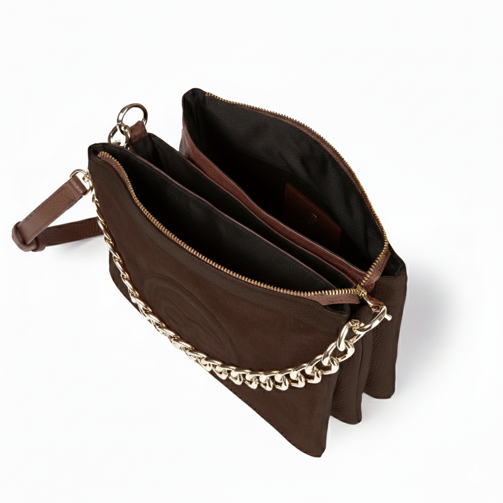 Alice large borsa in camoscio e pelle martellata con tracolla regolabile e staccabile