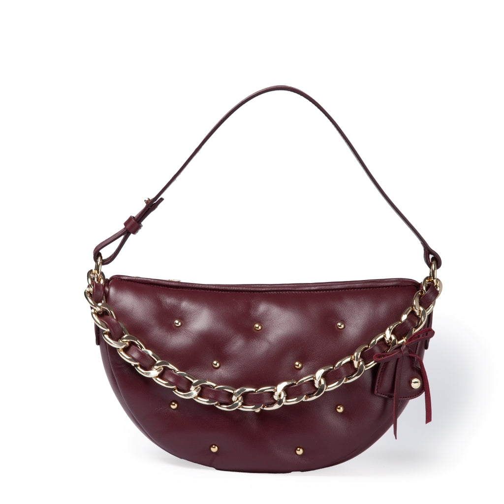 Marika purse in soft nappa with chain shoulder strap and leather sleeve