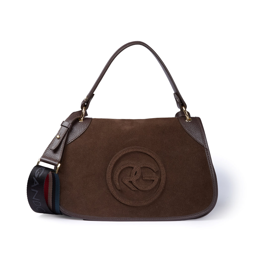 Roberta Suede – Borsa messenger media in camoscio e pelle martellata con tracolla regolabile