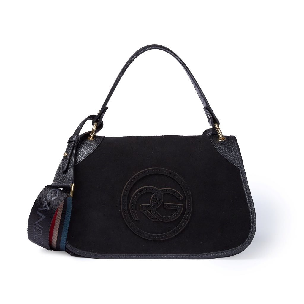 Roberta Suede – Borsa messenger media in camoscio e pelle martellata con tracolla regolabile