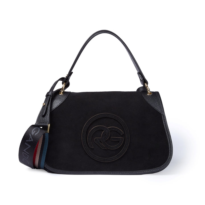 Roberta Suede – Borsa messenger media in camoscio e pelle martellata con tracolla regolabile