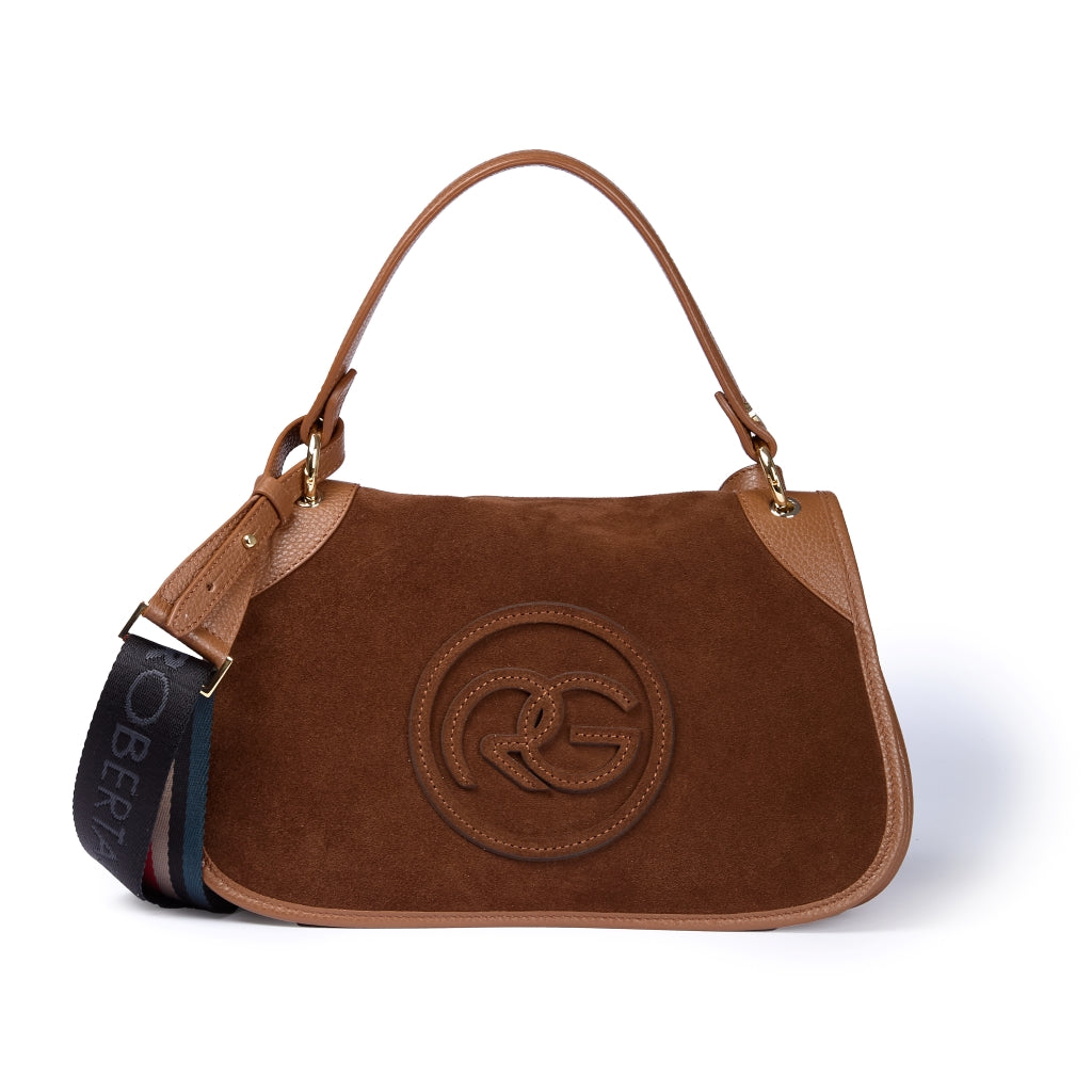 Roberta Suede – Borsa messenger media in camoscio e pelle martellata con tracolla regolabile