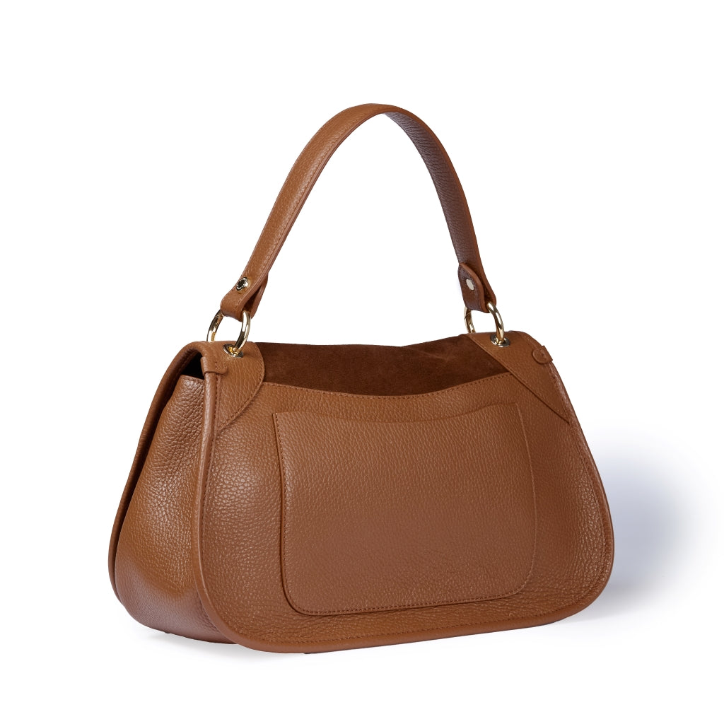 Roberta Suede – Borsa messenger media in camoscio e pelle martellata con tracolla regolabile