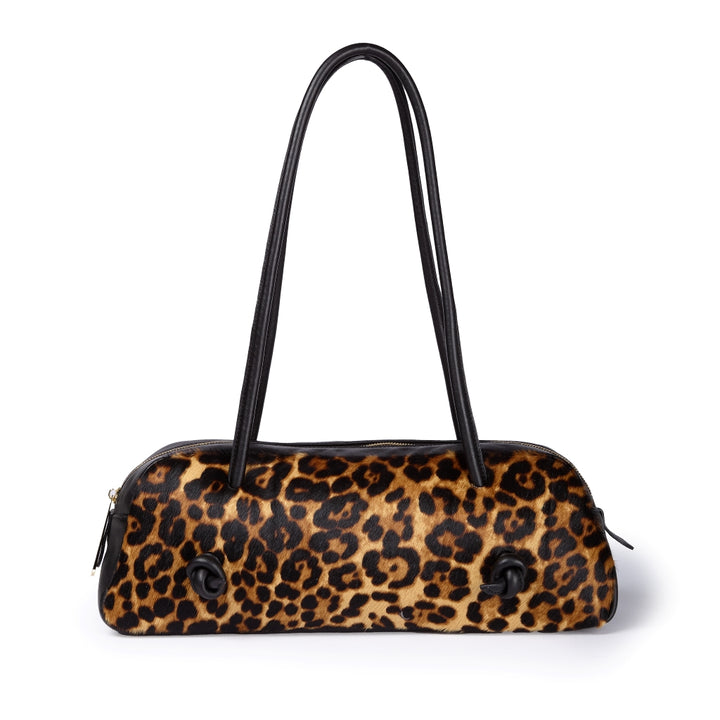 Grace pony borsa allungata in pelle di vitello stampa animalier con finiture in pelle liscia