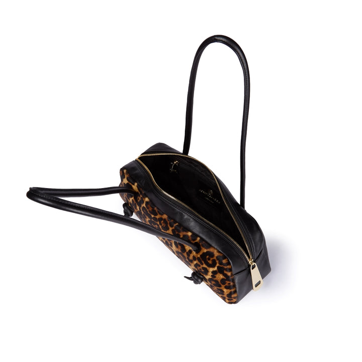 Grace pony borsa allungata in pelle di vitello stampa animalier con finiture in pelle liscia