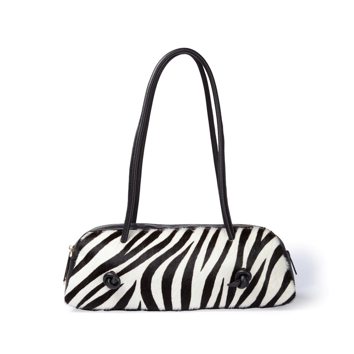 Grace pony borsa allungata in pelle di vitello stampa animalier con finiture in pelle liscia