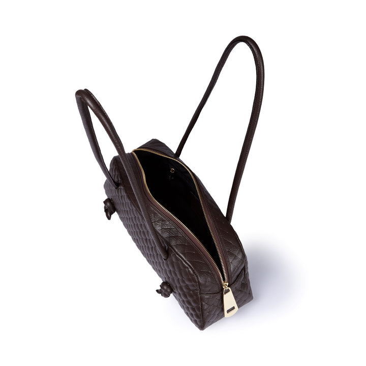 Grace woven borsa allungata in pelle di vitello stampa intreccio