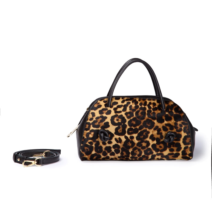 Alina Pony handbag in pelle animalier con finiture in pelle liscia e tracolla regolabile e staccabile