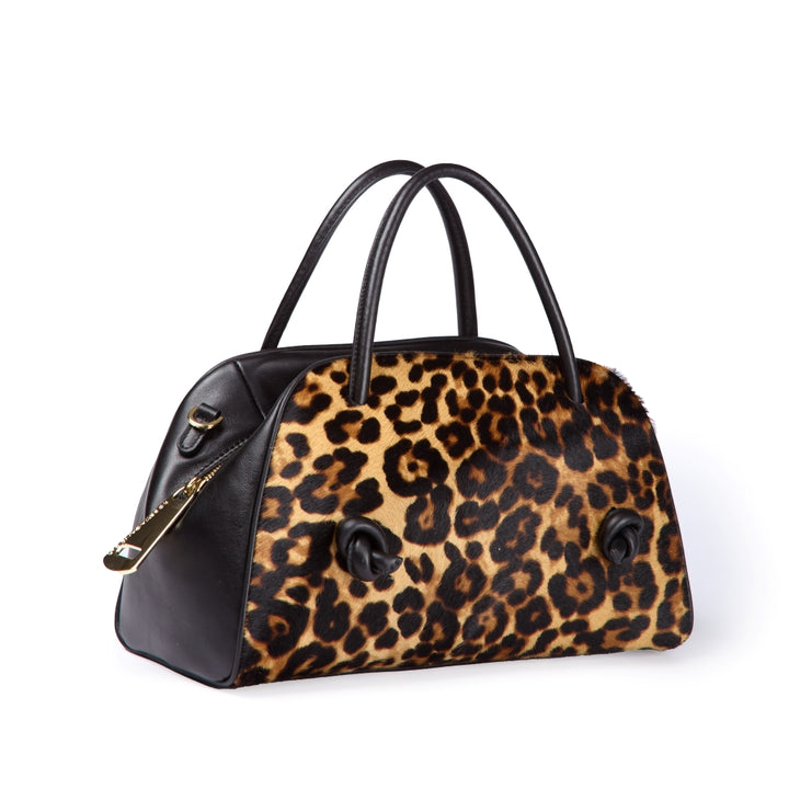 Alina Pony handbag in pelle animalier con finiture in pelle liscia e tracolla regolabile e staccabile