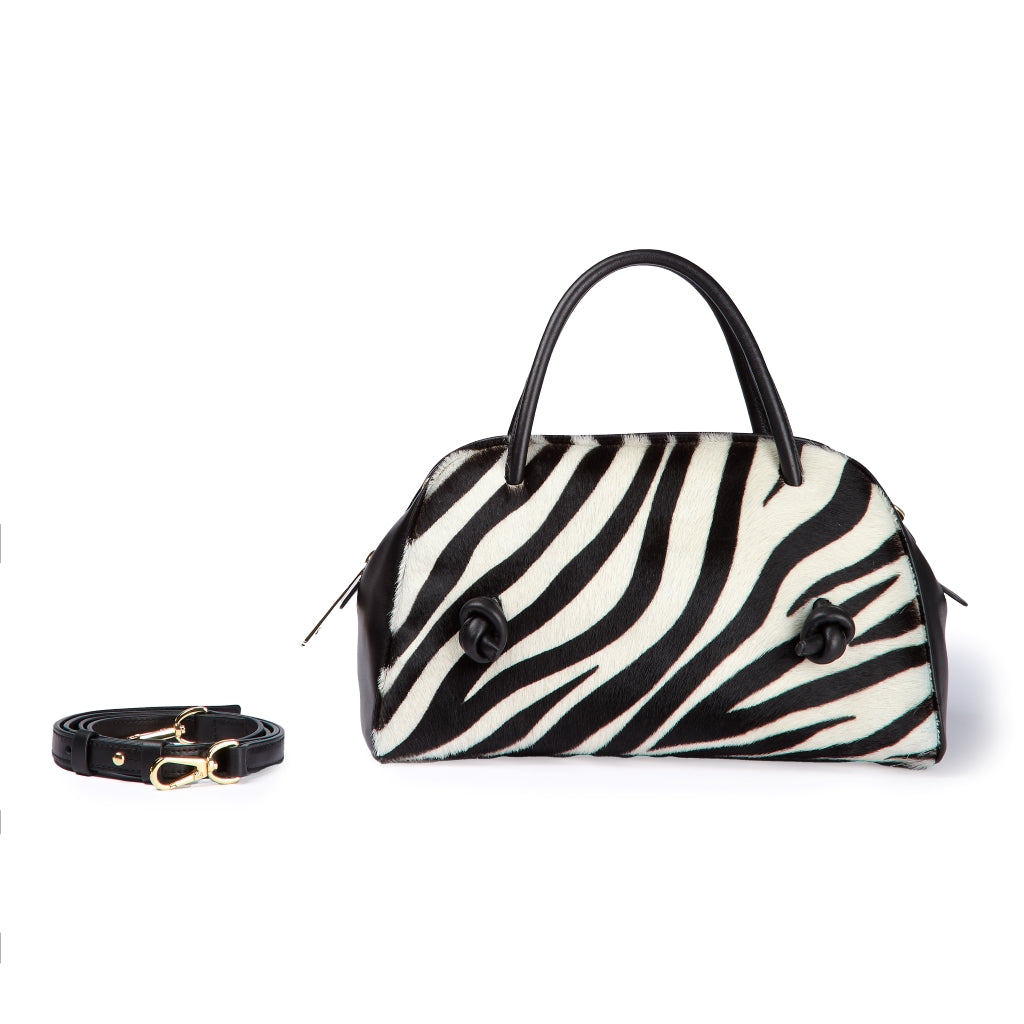 Alina Pony handbag in pelle animalier con finiture in pelle liscia e tracolla regolabile e staccabile