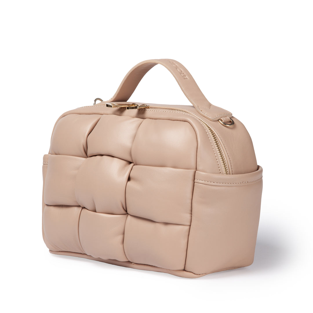 Greta Hatbox Nappa Handbag in Soft Lambskin Padded and Handwoven