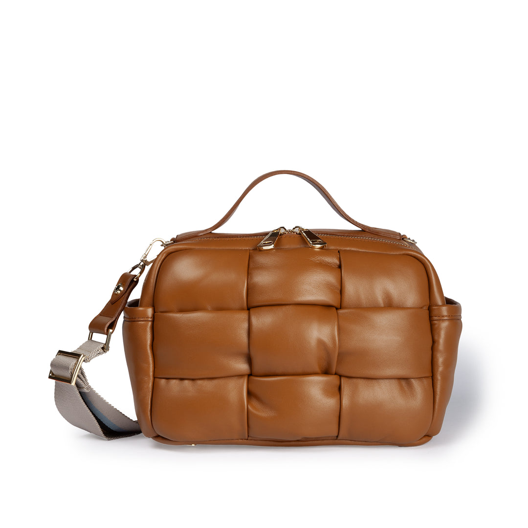 Greta Hatbox Nappa Handbag in Soft Lambskin Padded and Handwoven