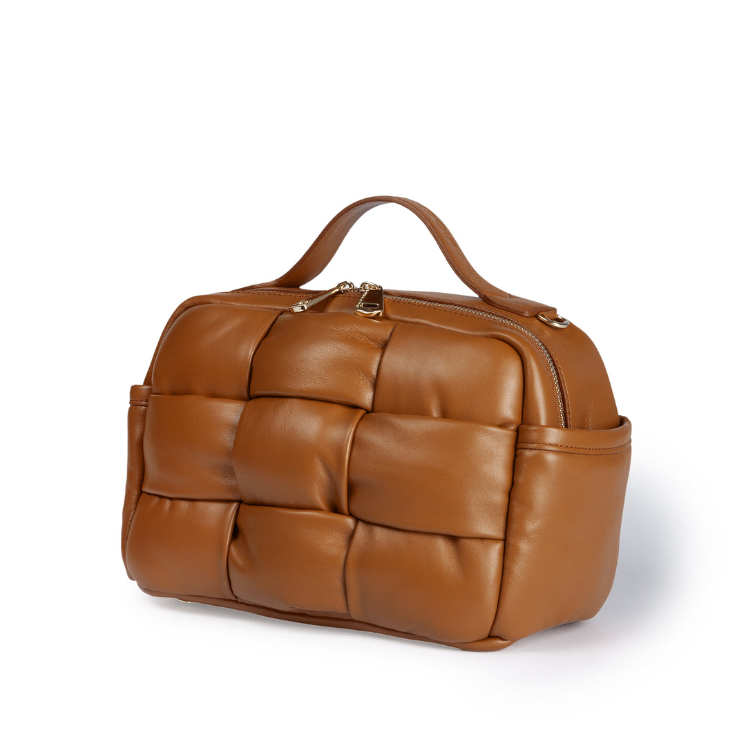 Greta Hatbox Nappa Handbag in Soft Lambskin Padded and Handwoven