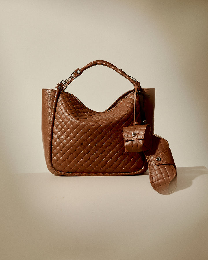 Woven charms glasses holder in braided printed leather