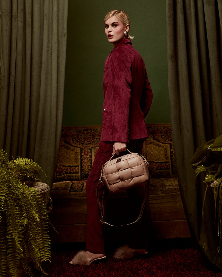 Greta Hatbox Nappa Handbag in Soft Lambskin Padded and Handwoven