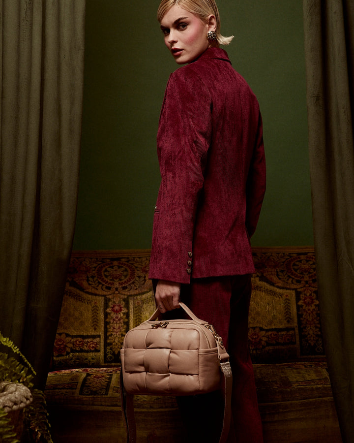 Greta Hatbox Nappa Handbag in Soft Lambskin Padded and Handwoven