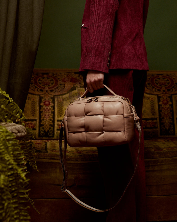 Greta Hatbox Nappa Handbag in Soft Lambskin Padded and Handwoven