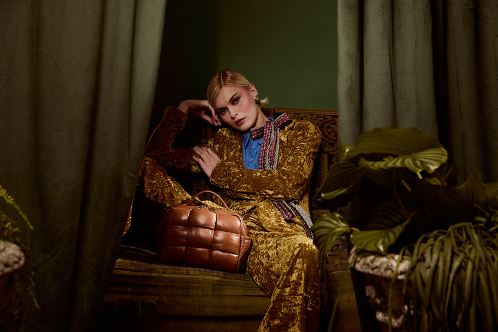 Greta Hatbox Nappa Handbag in Soft Lambskin Padded and Handwoven