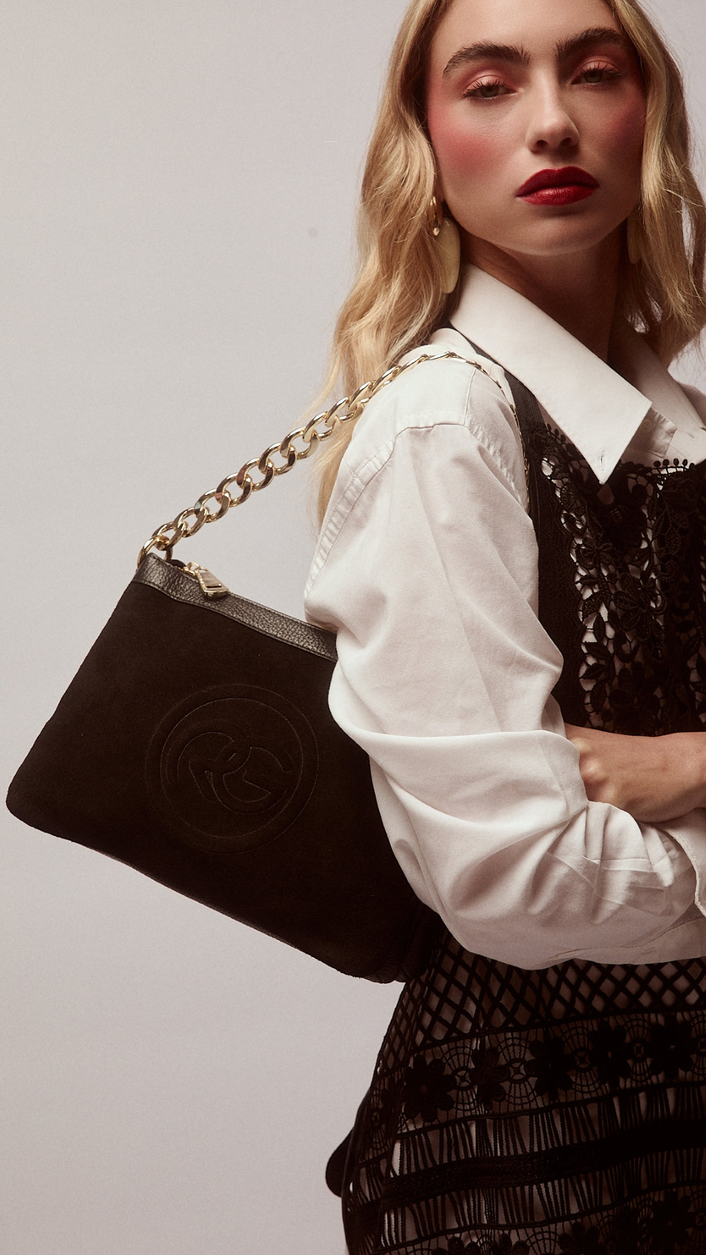 Alice small borsa in camoscio e pelle martellata con tracolla regolabile e staccabile