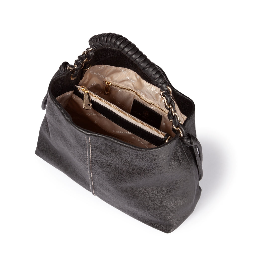 Amina large borsa a mano in pelle con manico tubolare fasciato e tracolla staccabile