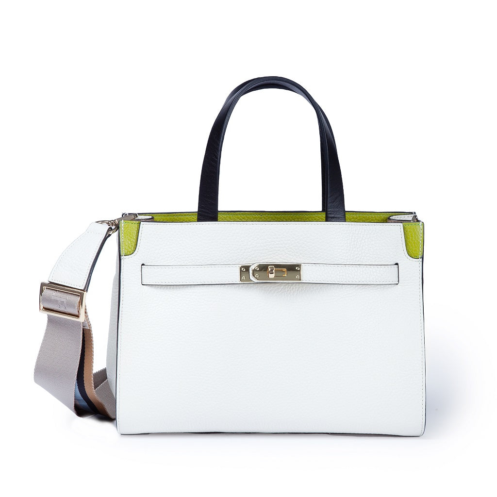 Frida Handbag in hammered leather with adjustable fabric shoulder strap