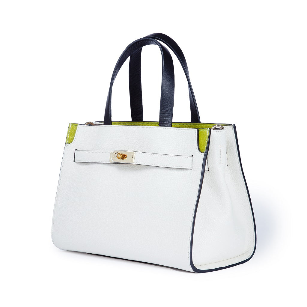 Frida Handbag in hammered leather with adjustable fabric shoulder strap