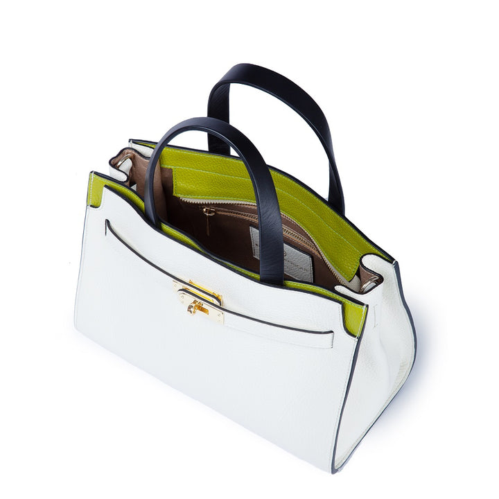 Frida Handbag in hammered leather with adjustable fabric shoulder strap