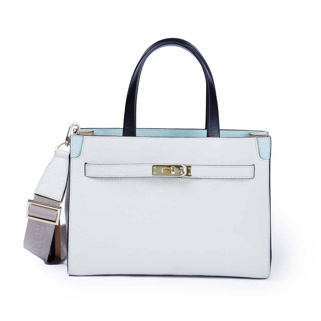 Frida Handbag in hammered leather with adjustable fabric shoulder strap