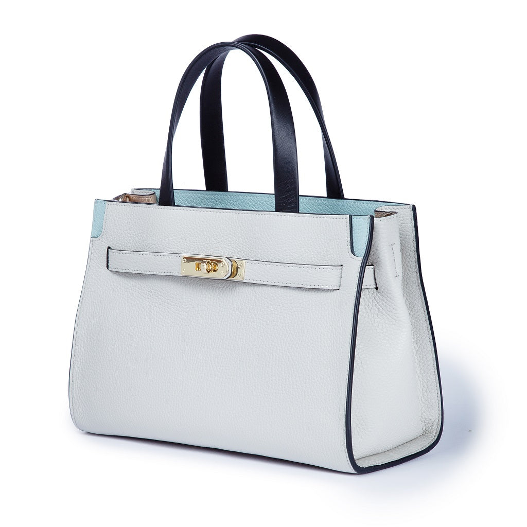 Frida Handbag in hammered leather with adjustable fabric shoulder strap