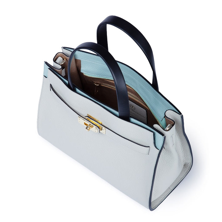 Frida Handbag in hammered leather with adjustable fabric shoulder strap