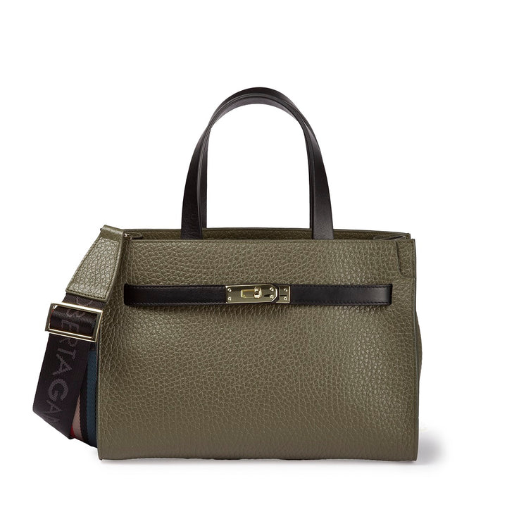 Roberta Gandolfi Frida Handbag in pelle martellata con tracolla logata in tessuto regolabile