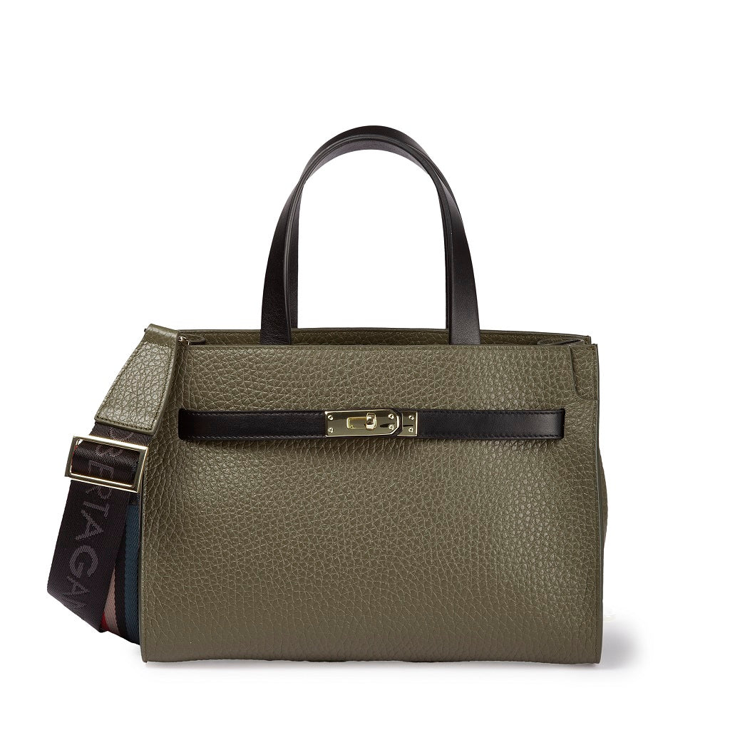 Frida Handbag in hammered leather with adjustable fabric shoulder strap