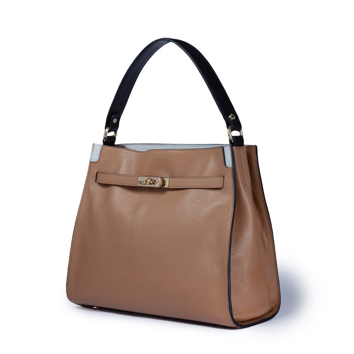 Frida Satchel in pelle martellata con tracolla logata in tessuto regolabile