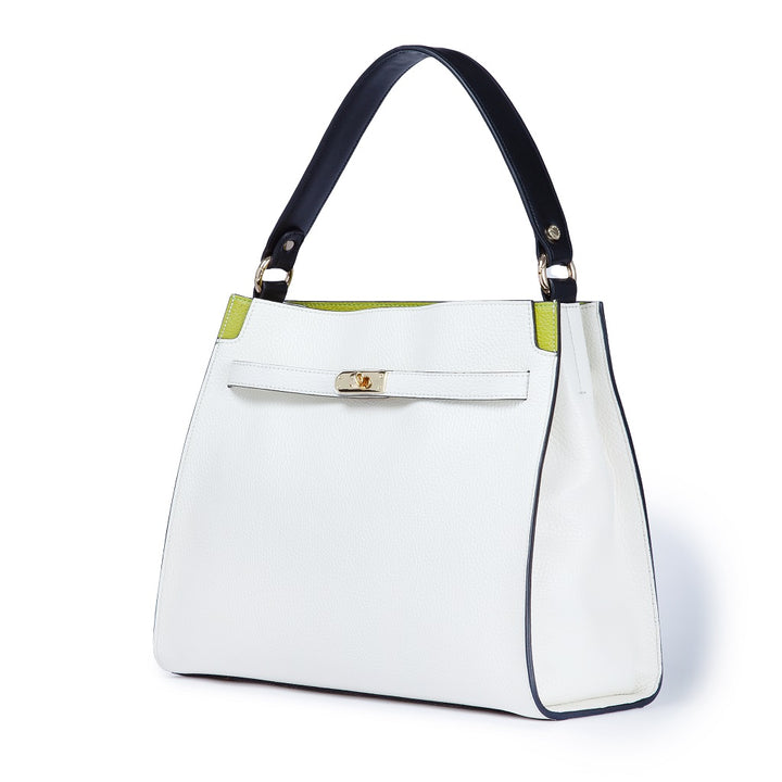 Frida Satchel in grained leather with adjustable fabric shoulder strap