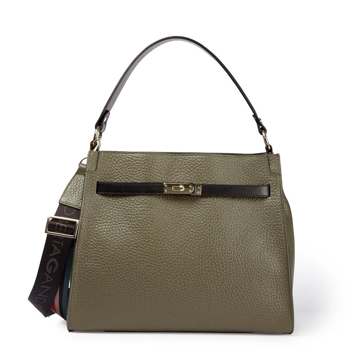 Roberta Gandolfi Frida Satchel in pelle martellata con tracolla logata in tessuto regolabile