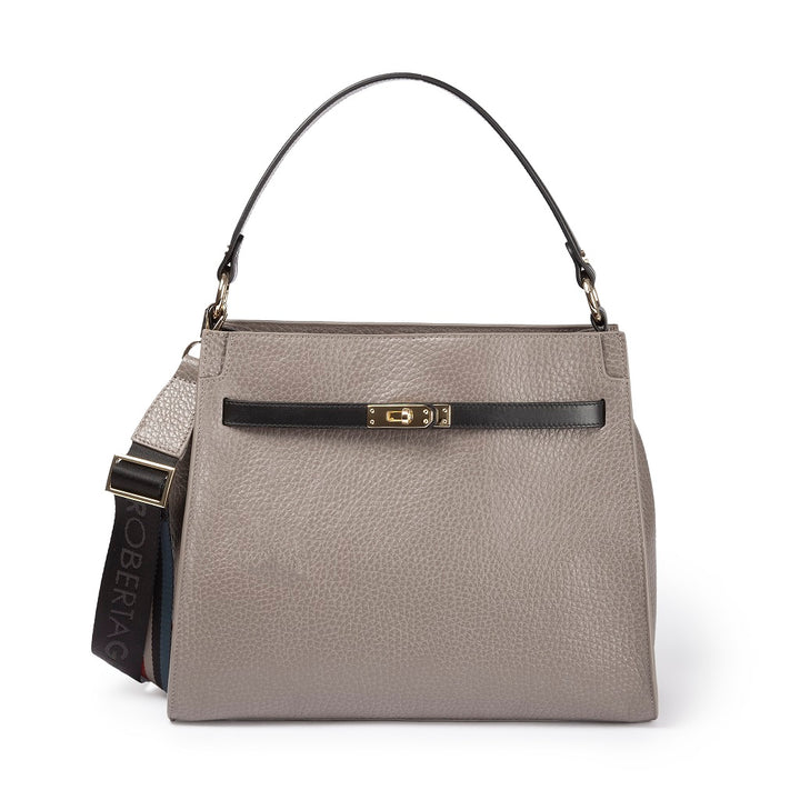 Roberta Gandolfi Frida Satchel in pelle martellata con tracolla logata in tessuto regolabile
