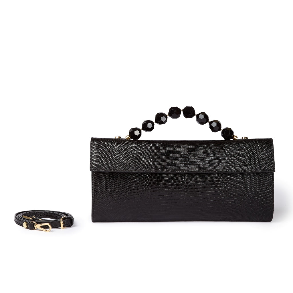 Sirenetta Clutch Tejus – Glossy Tejus-Embossed Leather Clutch with Jewel Handle