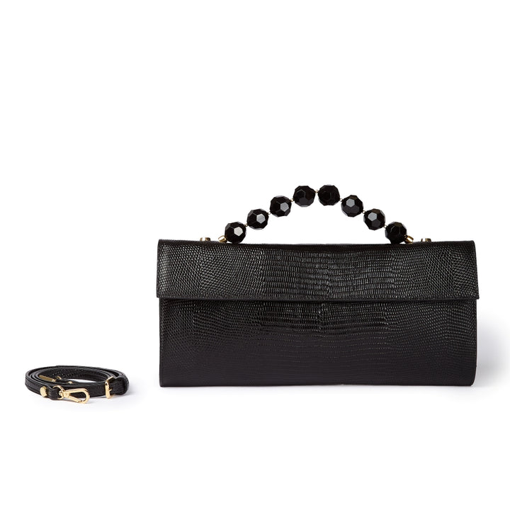 Sirenetta Clutch Tejus – Glossy Tejus-Embossed Leather Clutch with Jewel Handle