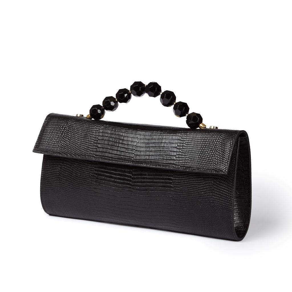 Sirenetta Clutch Tejus – Glossy Tejus-Embossed Leather Clutch with Jewel Handle