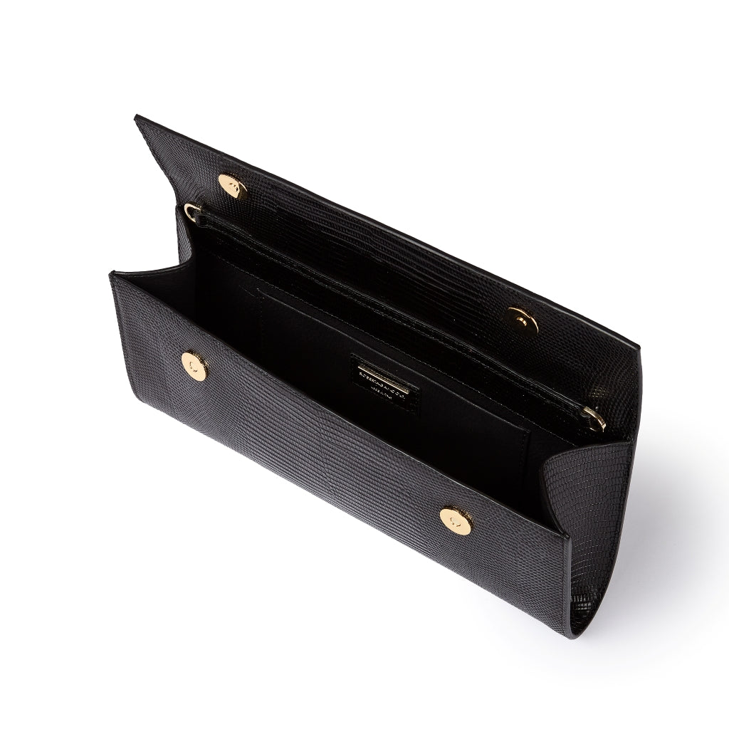 Sirenetta Clutch Tejus – Glossy Tejus-Embossed Leather Clutch with Jewel Handle