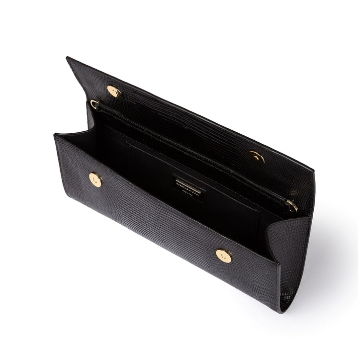 Sirenetta Clutch Tejus – Glossy Tejus-Embossed Leather Clutch with Jewel Handle