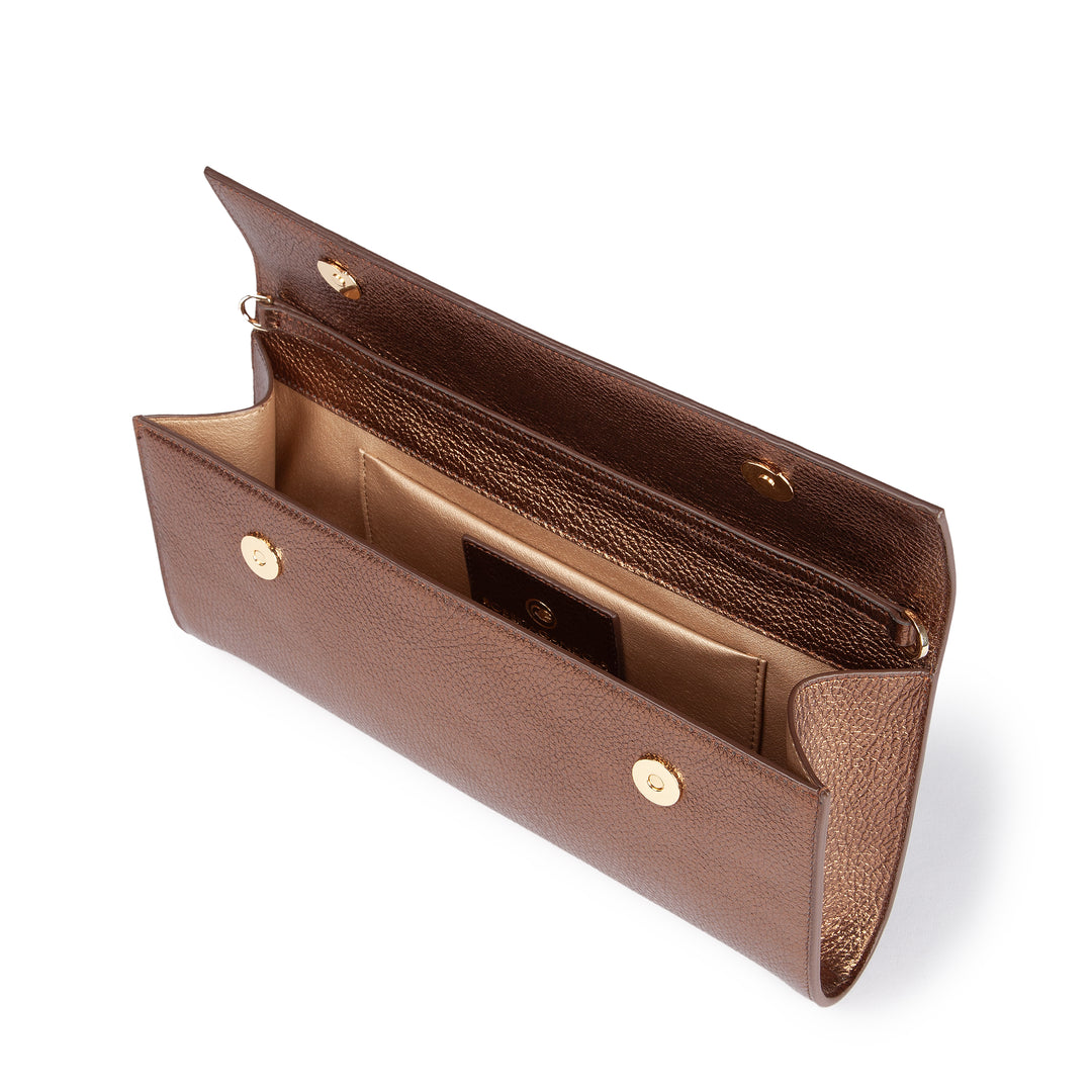 Julia Boule cluch in pelle metalizzata e manico gioiello con tracolla staccabile e regolabile