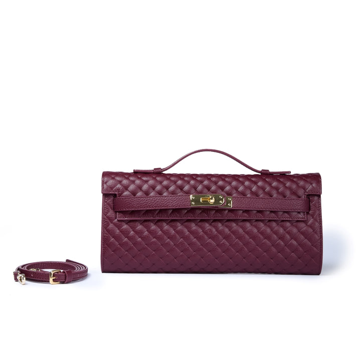 Jade Woven cluch borsa in pelle con chiusura  manico retrattile e tracolla staccabile e regolabile