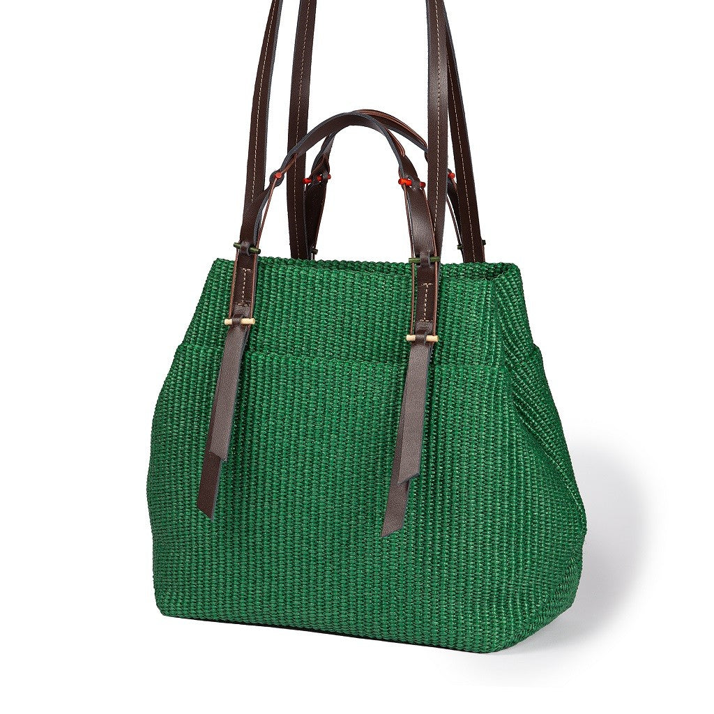 Fernanda Tote  in rafia  con finiture in pelle di vitello a doppia portabilità mano o shopping