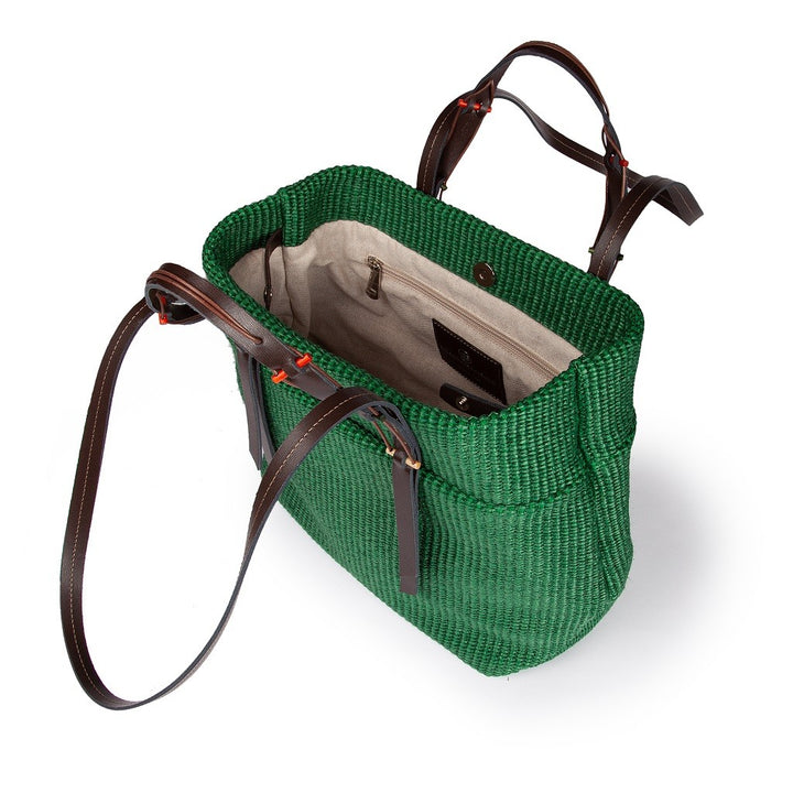 Fernanda Tote  in rafia  con finiture in pelle di vitello a doppia portabilità mano o shopping